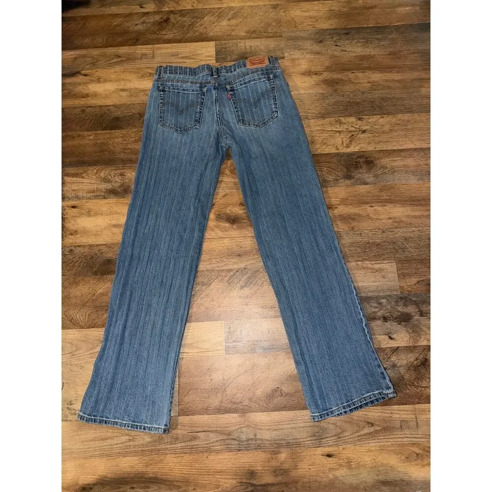 Levi’s girls stripe wide leg blue jeans with adjustable waistband